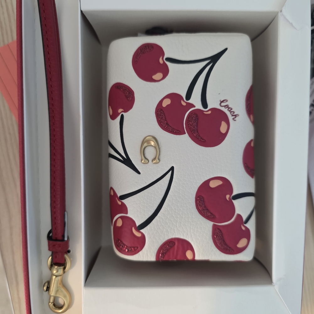 nwt Coach and Four Cherry Print Mini Cosmetic Bag - Wristlet